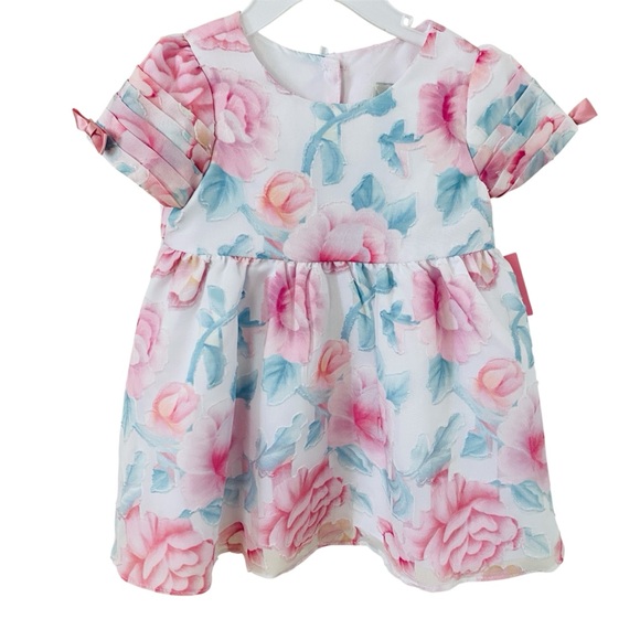 RARE EDITIONS Baby Girl Floral Organza Dress 18 Months Pink White Blue - Picture 1 of 16